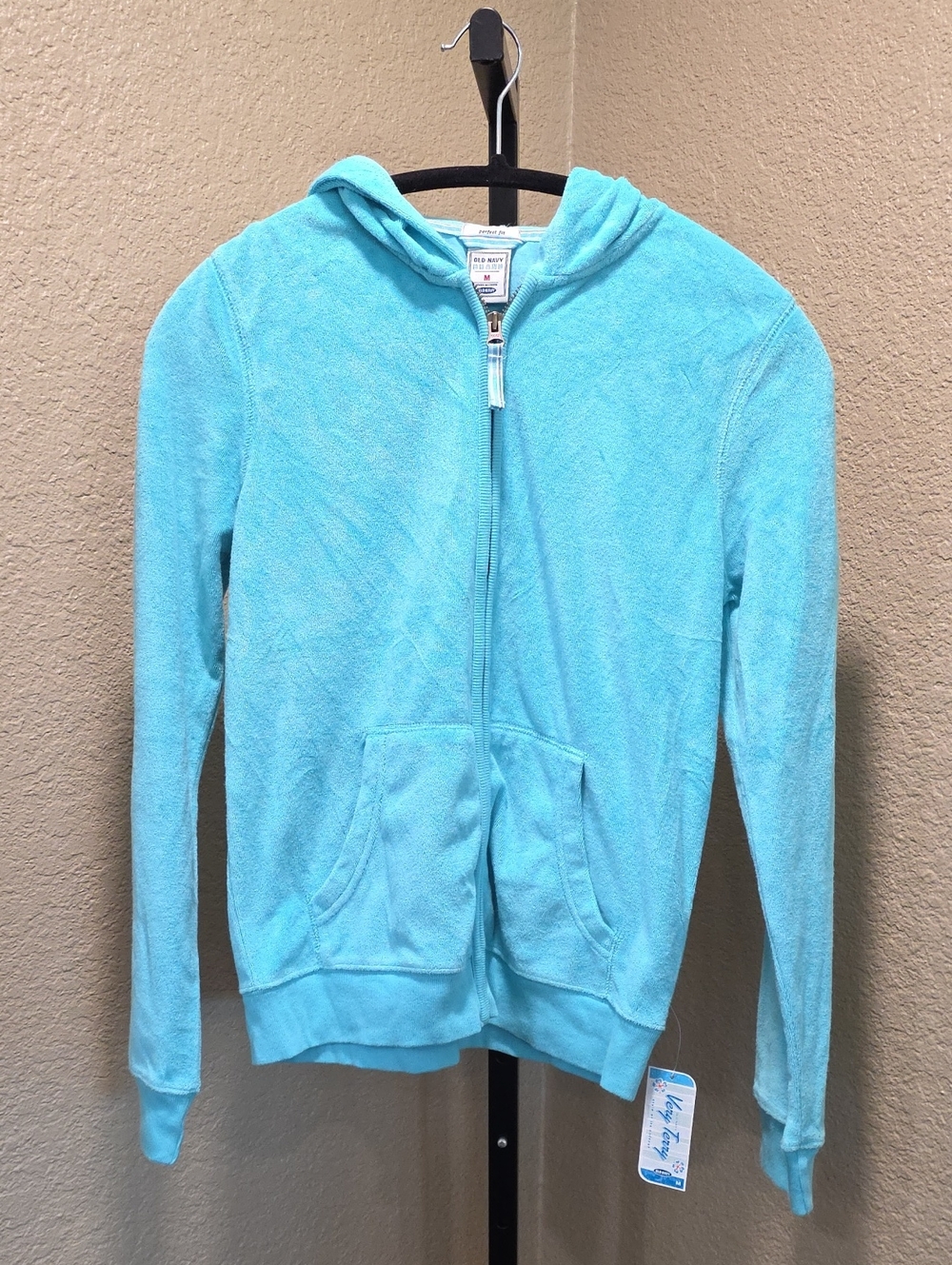 Vintage 2006 Y2K Old Navy Light Blue Very Terry Hooded Zip Up Sweater Size M